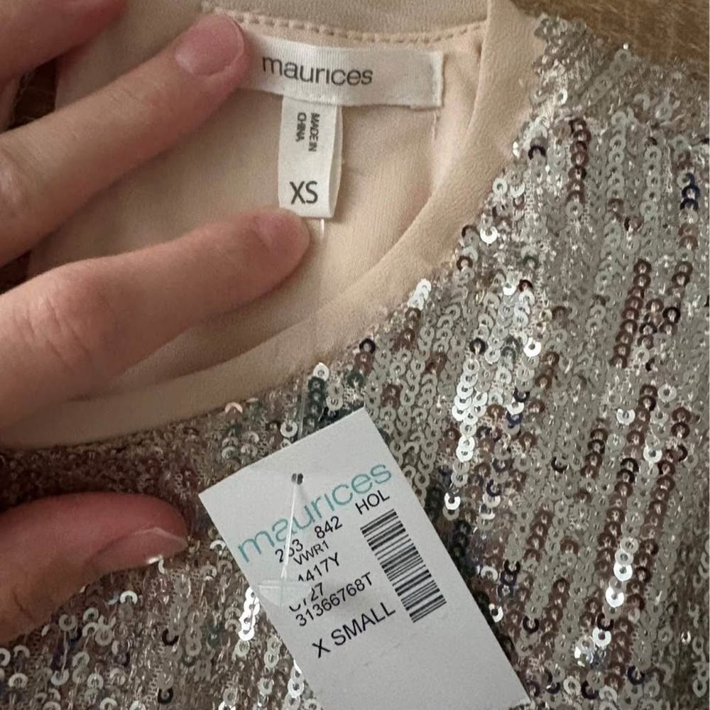 Maurices Sparkling Sequin Top in Silver and Beige